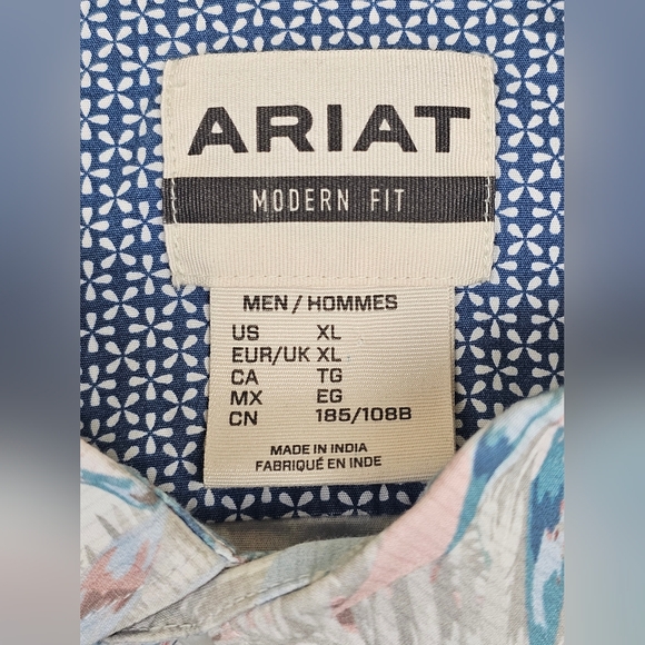 Ariat‎ Men's Modern Fit Floral Shirt - Blue and Gray - Picture 4 of 10